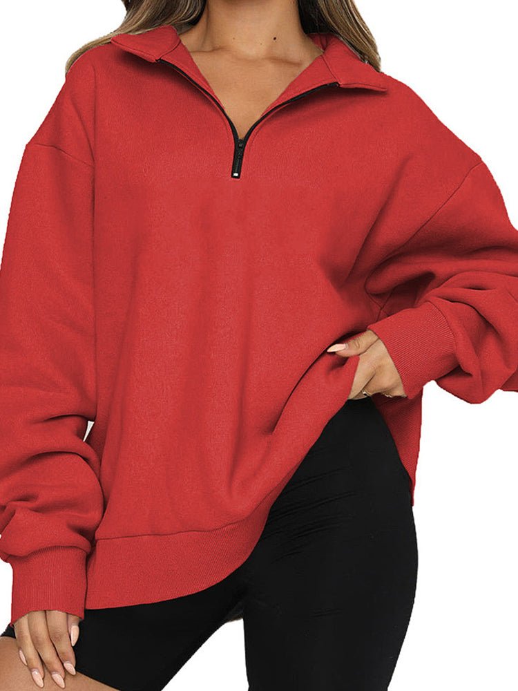 Half Zipper Solid Color Pullover Hoodie