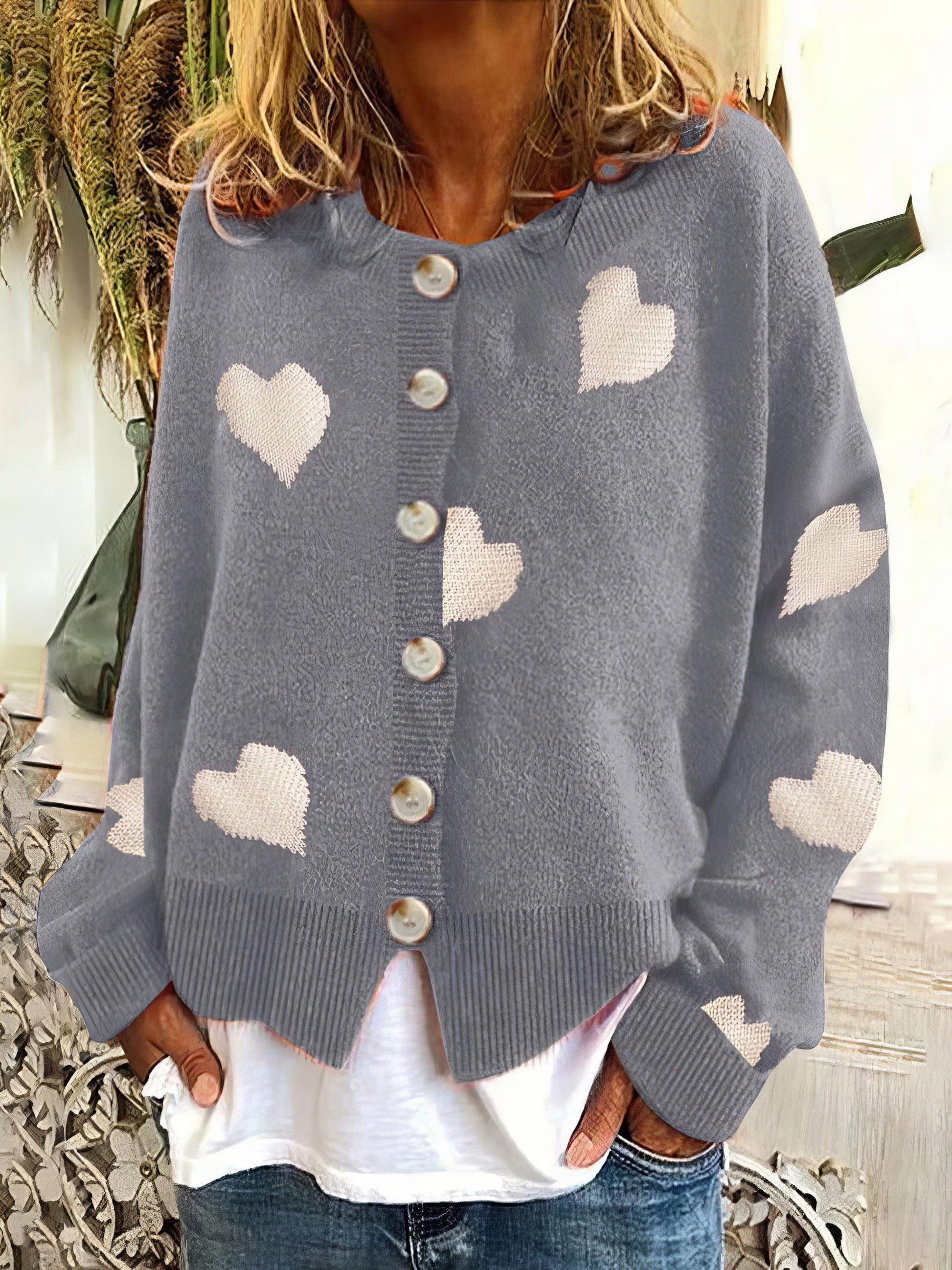 Sweaters - Knit Single-Breasted Heart Cardigan Sweater - MsDressly