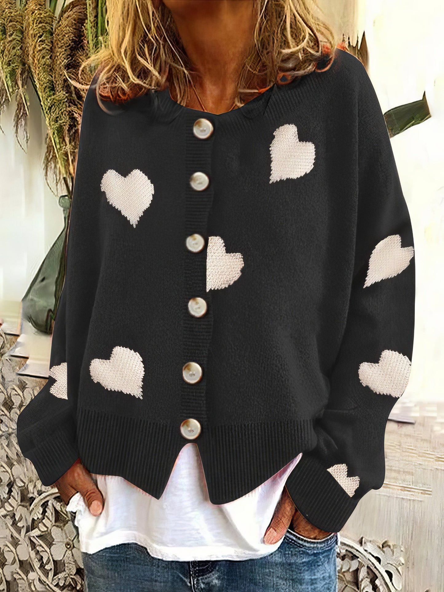 Sweaters - Knit Single-Breasted Heart Cardigan Sweater - MsDressly