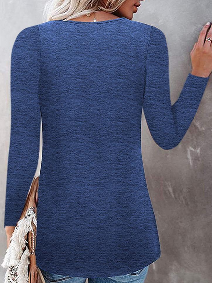 T-Shirts - Leopard Print Round Neck Long Sleeve T-Shirt - MsDressly