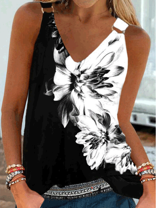 Tank Tops - Tops Casual Floral Print Sling Sleeveless Tank Top - MsDressly