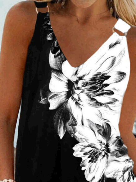 Tank Tops - Tops Casual Floral Print Sling Sleeveless Tank Top - MsDressly