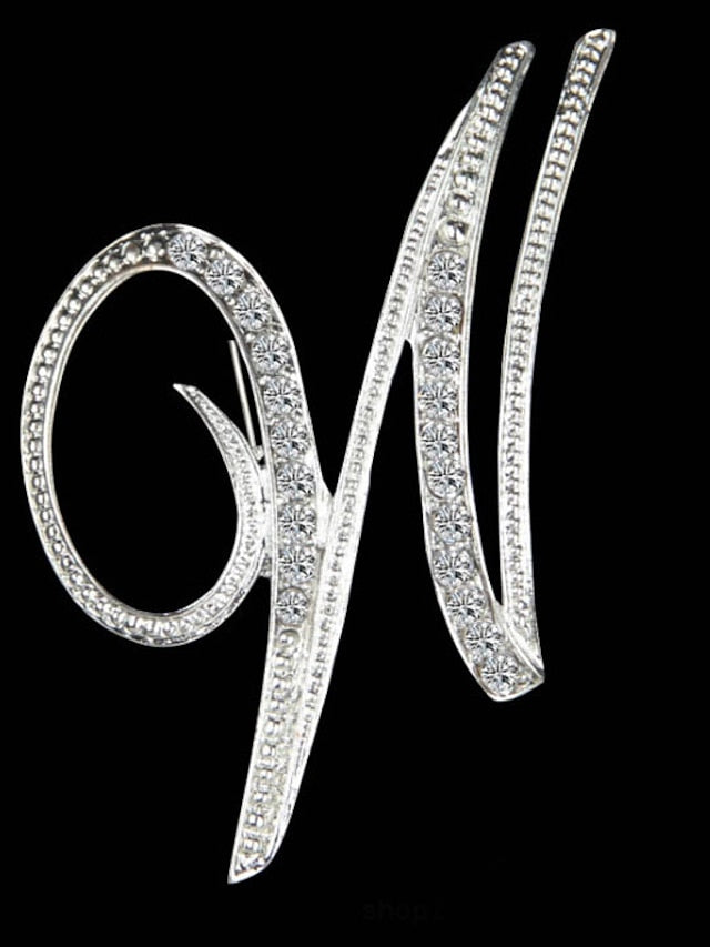 letter brooch pins initial rhinestone brooch for women crafts silvery m - LuckyFash™