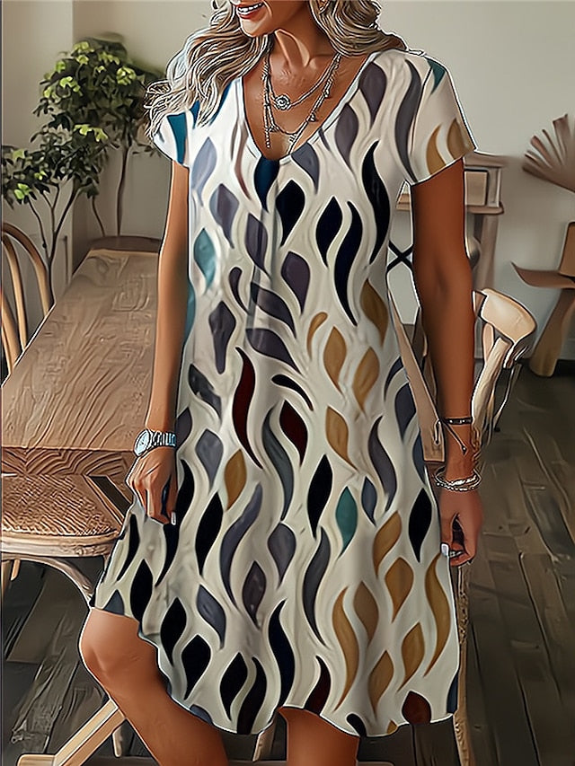 Women's Dress - Casual Dress Summer Dress Print Dress Leaf Floral Print V Neck Midi Dress Fashion Modern Outdoor Daily Short Sleeve Regular Fit Black White Yellow Summer Spring S M L XL XXL