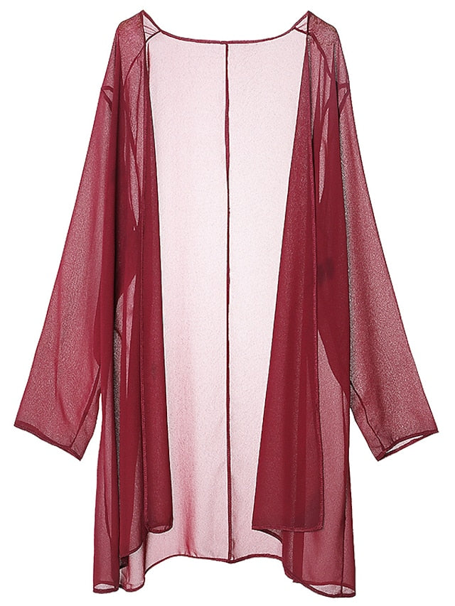 Women's Dress - Dress Set Two Piece Dress Church Dress Midi Dress Light Pink Black Wine Long Sleeve Pure Color Chiffon Summer Spring Crew Neck Stylish Winter Dress Fall Dress 2023 XL XXL 3XL 4XL 5XL