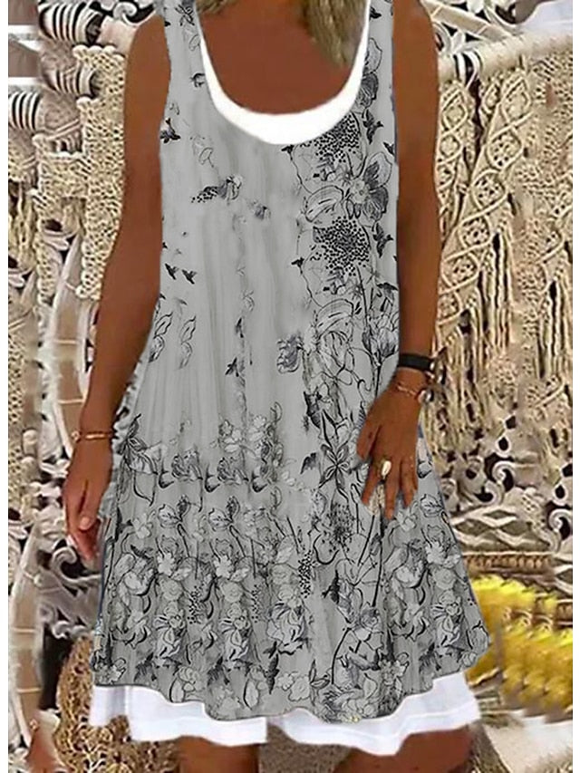 Women's Dress - Shift Dress Midi Dress Light Pink Light Blue Green 1 Sleeveless Floral Print Spring Summer Crew Neck Casual Weekend 2023 S M L XL XXL