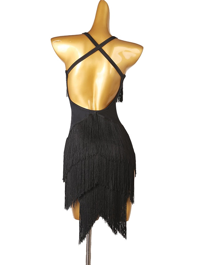 Latin Dance Dress Tassel Split Joint Women's Performance Training Sleeveless Chinlon - LuckyFash™