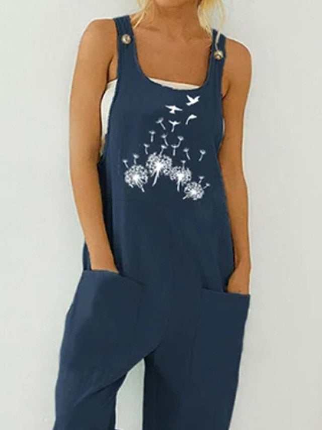 Women's Overall Pocket Print Floral U Neck Streetwear Street Daily Regular Fit Sleeveless Army Green Blue S M L Summer - LuckyFash™