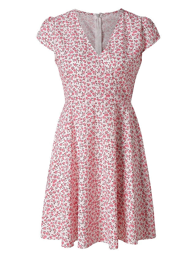 Women's Dress - Casual Dress Floral Dress Mini Dress Black Navy Blue Short Sleeve Floral Print Summer Spring V Neck Fashion Vacation 2023 S M L XL