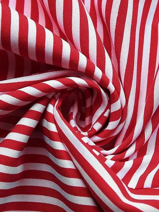 Women's Dress - Long Dress Maxi Dress Casual Dress Swing Dress A Line Dress Striped Basic Fashion Holiday Vacation Going out Ruffle Print Sleeveless Square Neck Dress Regular Fit Black Red Blue Spring Summer