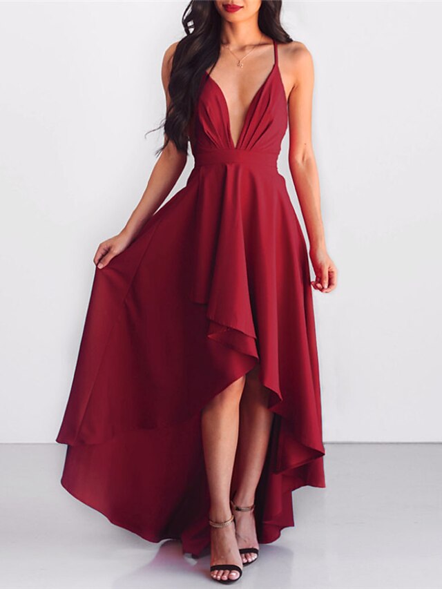 Women's Dress - Semi Formal Party Dress Swing Dress Long Dress Maxi Dress Green Black Blue Sleeveless Pure Color Layered Fall Spring Autumn V Neck S M L XL XXL 3XL