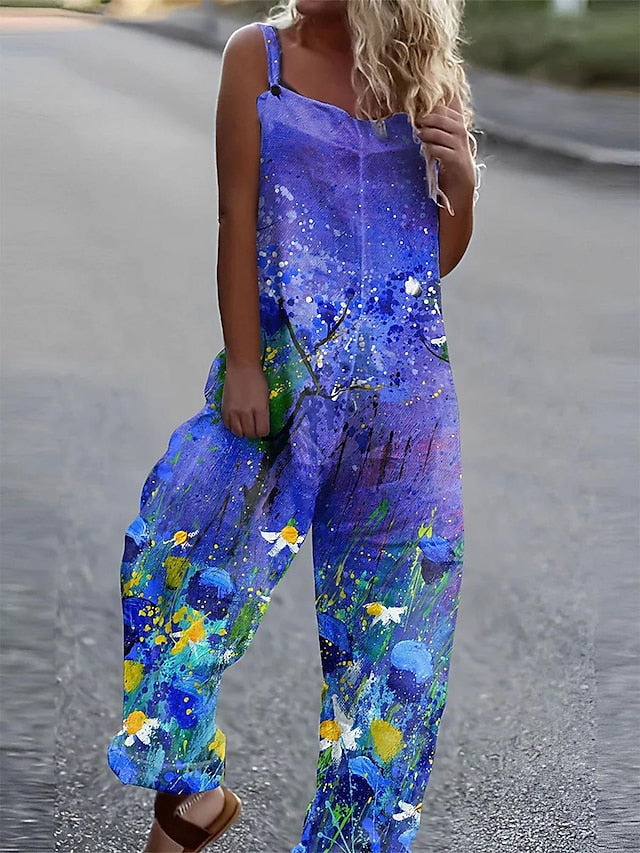 Women's Jumpsuit Solid Color Square Neck Holiday Casual Traveling Regular Fit Sleeveless S M L Summer - LuckyFash™