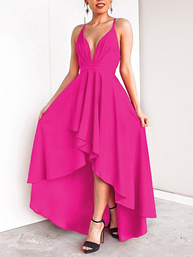 Women's Dress - Semi Formal Party Dress Swing Dress Long Dress Maxi Dress Green Black Blue Sleeveless Pure Color Layered Fall Spring Autumn V Neck S M L XL XXL 3XL