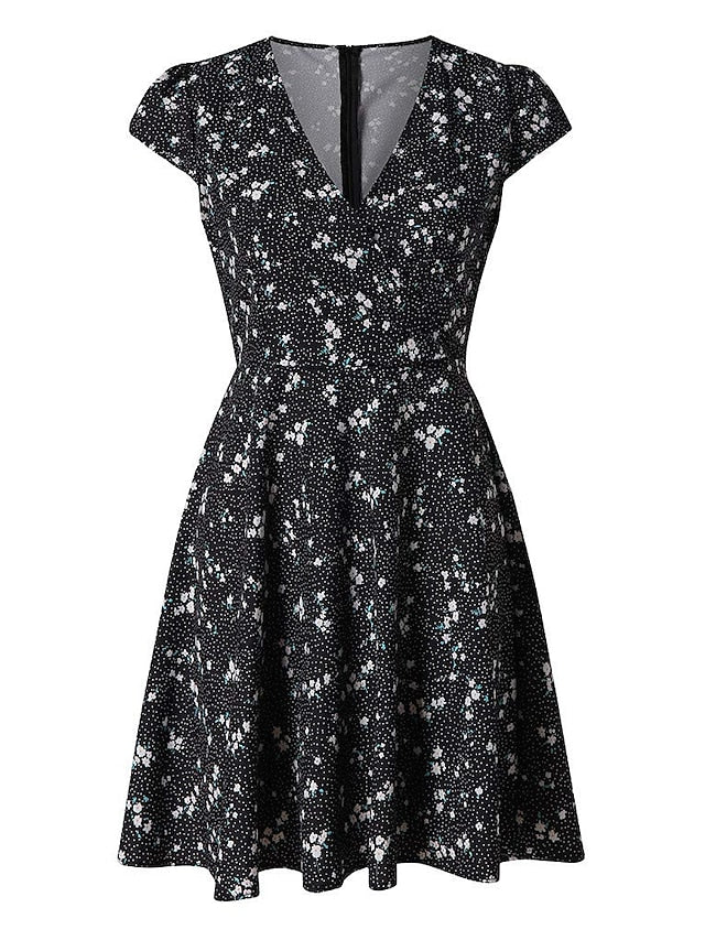 Women's Dress - Casual Dress Floral Dress Mini Dress Black Navy Blue Short Sleeve Floral Print Summer Spring V Neck Fashion Vacation 2023 S M L XL