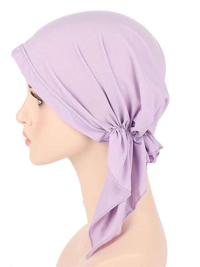 New Elastic Solid Color Wrap Head Scarf Hats Muslim Turban Bonnet For Women Inner Hijab Hat Fashion Female Turbantes Caps - LuckyFash™