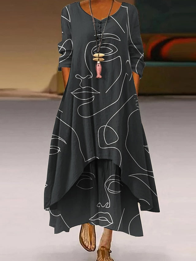 Women's Dress - Casual Dress Swing Dress Long Dress Maxi Dress Black khaki Long Sleeve Polka Dot Print Summer Spring Crew Neck Casual Winter Dress Fall Dress Regular Fit 2023 S M L XL XXL XXXL 4XL 5XL