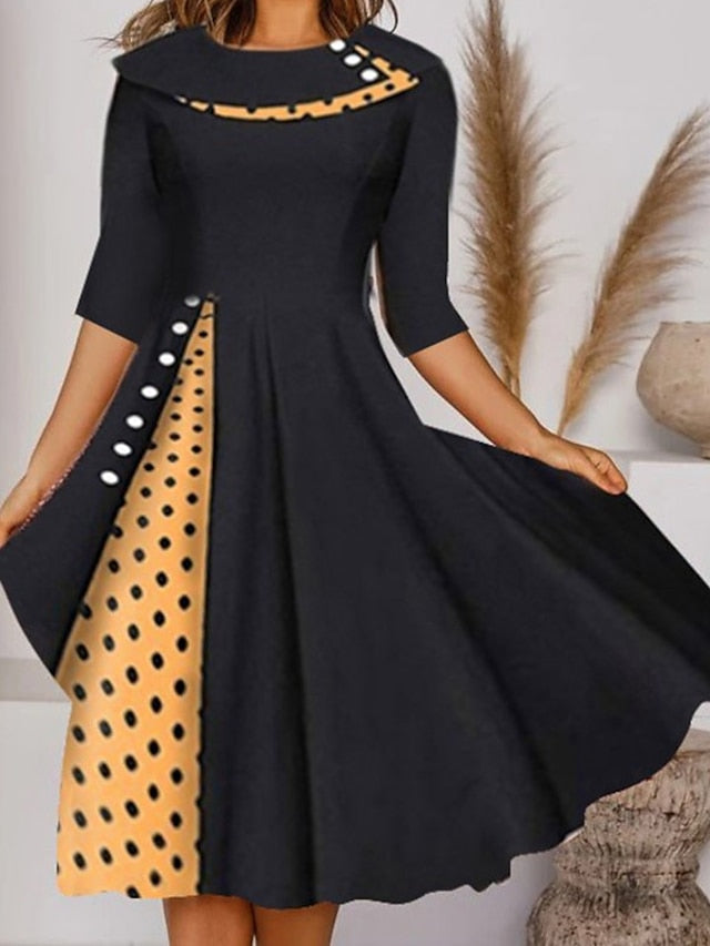 Women's Dress - Casual Dress Swing Dress Knee Length Dress Black Red Navy Blue Half Sleeve Plaid Pocket Summer Spring Crew Neck Elegant Loose Fit 2023 S M L XL XXL