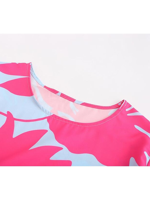 Women's Dress - Casual Dress Midi Dress Black White Pink 3/4 Length Sleeve Leopard Ruched Summer Spring Fall Autumn Crew Neck Stylish Weekend 2023 S M L XL XXL