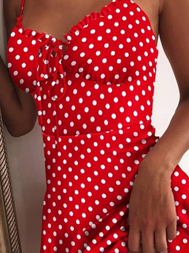 Women's Dress - Casual Dress Strap Dress Mini Dress Black Red Blue Sleeveless Polka Dot Print Spring Summer Spaghetti Strap Stylish Weekend 2023 S M L XL XXL