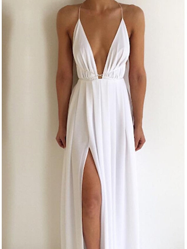 Women's Dress - Party Dress Wedding Guest Dress Swing Dress Long Dress Maxi Dress Black Pink Wine Sleeveless Pure Color Lace up Spring Summer Deep V 2023 S M L