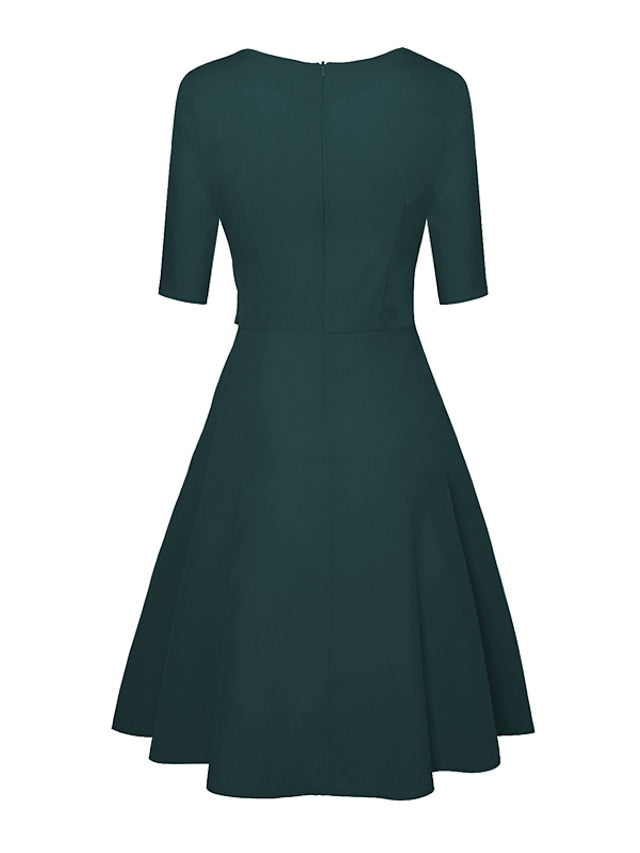 Women's Dress - Wedding Guest Dress Swing Dress A Line Dress Midi Dress Navy Blue Green Beige Half Sleeve Pure Color Lace up Summer Spring Crew Neck Work Party Vacation 2023 S M L XL XXL
