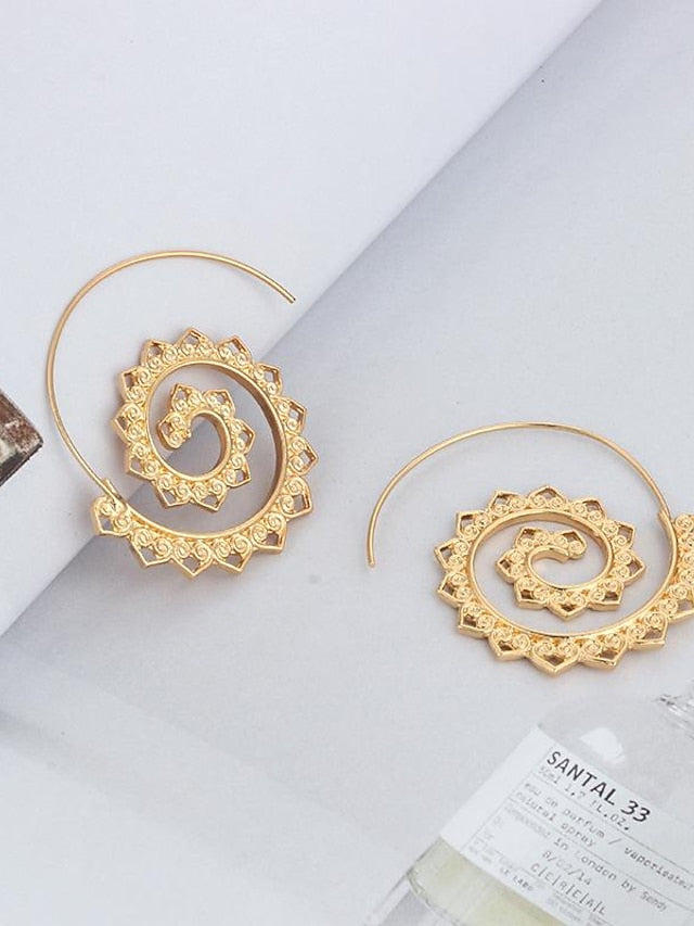 european and american new oval spiral earrings exaggerated swirl gear shape heart shape retro ear jewelry wholesale - LuckyFash™