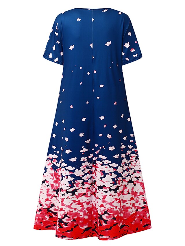 Women's Dress - Casual Dress Swing Dress Floral Dress Midi Dress White Red Green Short Sleeve Heart Print Summer Spring V Neck Basic Vacation Loose Fit 2023 S M L XL XXL XXXL 4XL 5XL