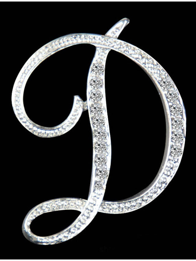 letter brooch pins initial rhinestone brooch for women crafts silvery m - LuckyFash™