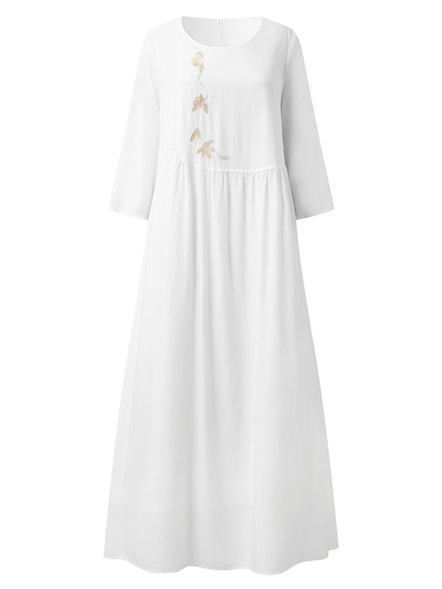 Women's Dress - Casual Dress Shift Dress Summer Dress Graphic Basic Print Crew Neck Midi Dress Fashion Basic Outdoor Daily 3/4 Length Sleeve Regular Fit White Summer Spring S M L XL 2XL