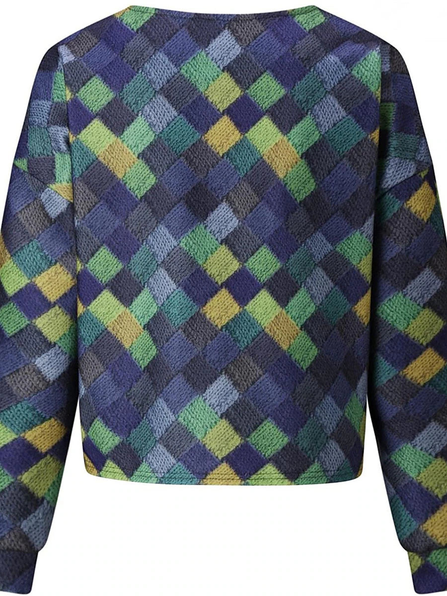 Women's Casual Jacket Street Daily Wear Vacation Fall Winter Regular Coat V Neck Loose Fit Windproof Breathable Stylish Sporty Chic & Modern Jacket Long Sleeve Stripes and Plaid Print Red Blue Green