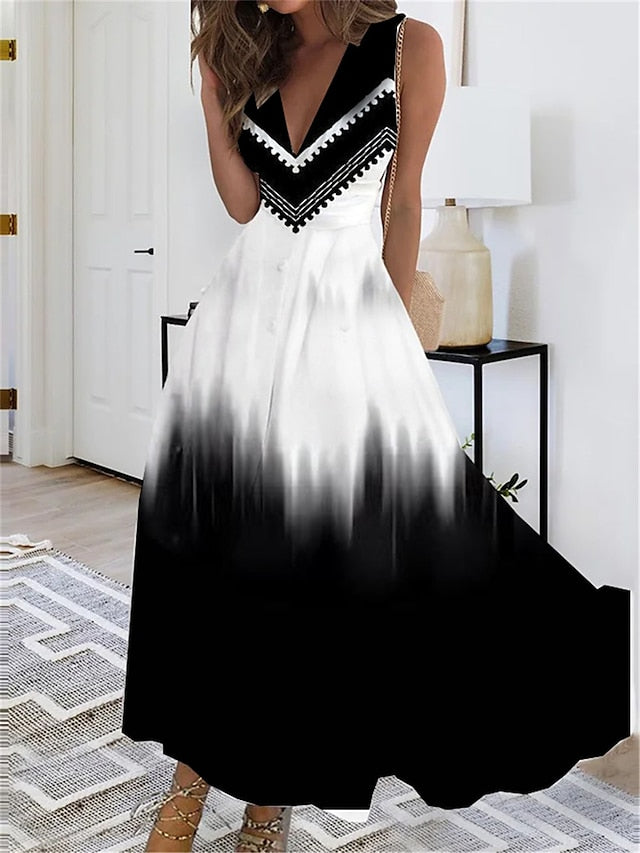 Women's Dress - Long Dress Maxi Dress Casual Dress Swing Dress A Line Dress Floral Butterfly Fashion Streetwear Outdoor Daily Date Print Sleeveless V Neck Dress Regular Fit Black White Yellow Summer Spring S
