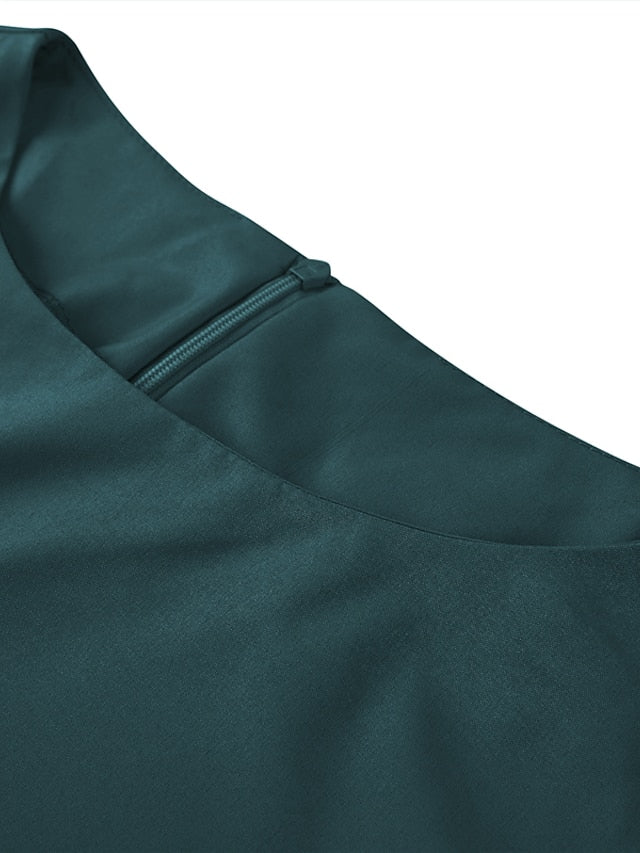 Women's Dress - Wedding Guest Dress Swing Dress A Line Dress Midi Dress Navy Blue Green Beige Half Sleeve Pure Color Lace up Summer Spring Crew Neck Work Party Vacation 2023 S M L XL XXL