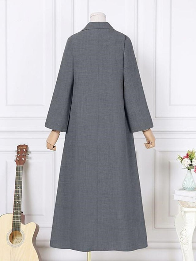 Women's Dress - Shirt Dress Work Dress Formal Dress Maxi long Dress Outdoor Winter Dress Office Polyester Fashion Formal V Neck Lace up Ruched Long Sleeve Summer Spring Fall 2023 Regular Fit Black Camel Gray
