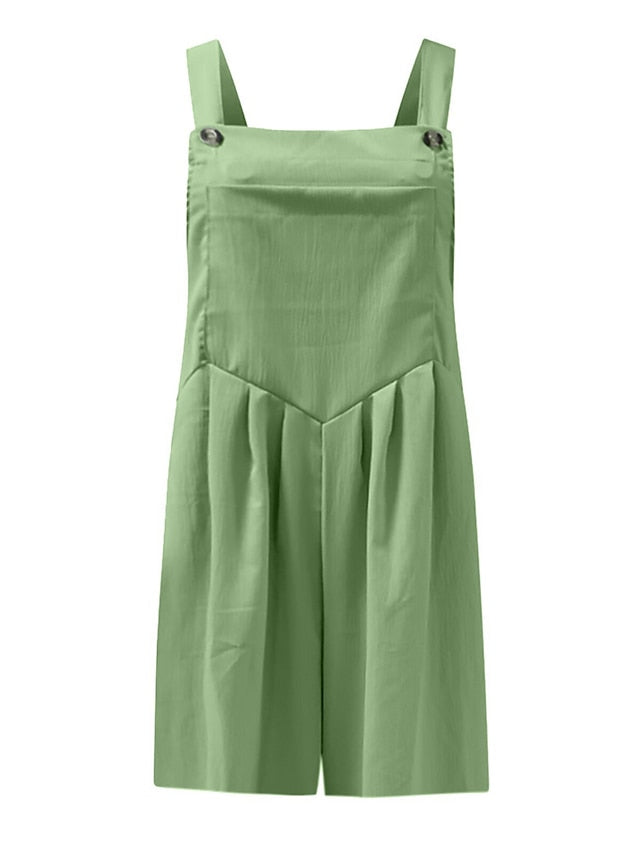 Jumpsuits for Women Summer Overall Pocket Solid Color Square Neck Basic Daily Vacation Regular Fit Sleeveless Black Yellow Pink S M L - LuckyFash™