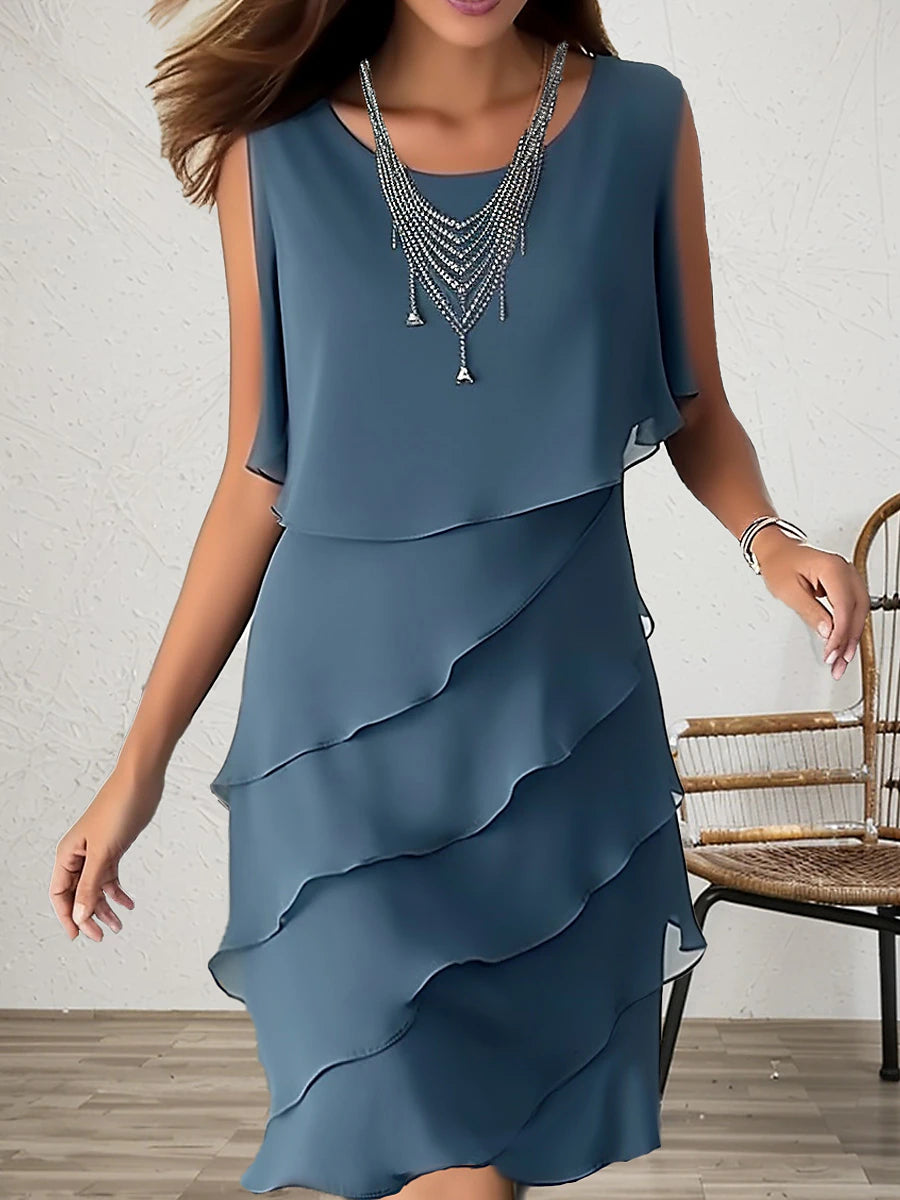 Women's Party Dress Cocktail Dress Wedding Guest Dress Midi Dress Blue Sleeveless Pure Color Ruffle Summer Spring Fall Crew Neck Fashion Wedding Guest Summer Dress S M L XL 2XL 3XL
