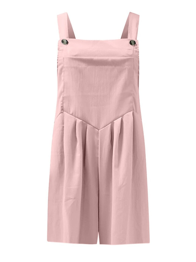 Jumpsuits for Women Summer Overall Pocket Solid Color Square Neck Basic Daily Vacation Regular Fit Sleeveless Black Yellow Pink S M L - LuckyFash™