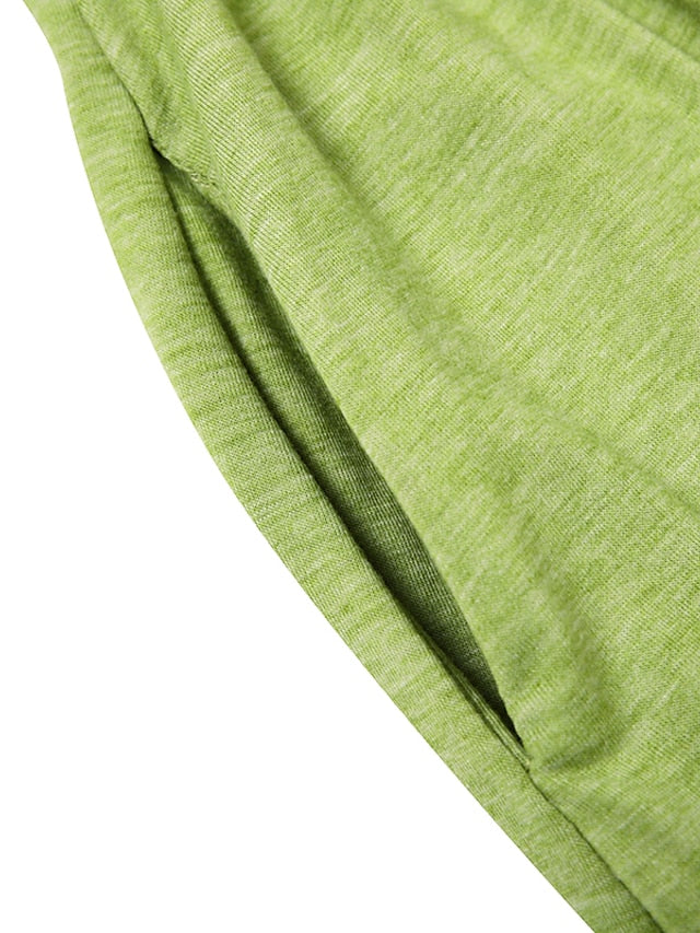 Women's Dress - Casual Dress Pleated Dress Plain Dress Plain Ruched Pocket Square Neck Midi Dress Fashion Modern Daily Vacation 3/4 Length Sleeve Regular Fit Pink Purple Green Summer Spring S M L XL XXL