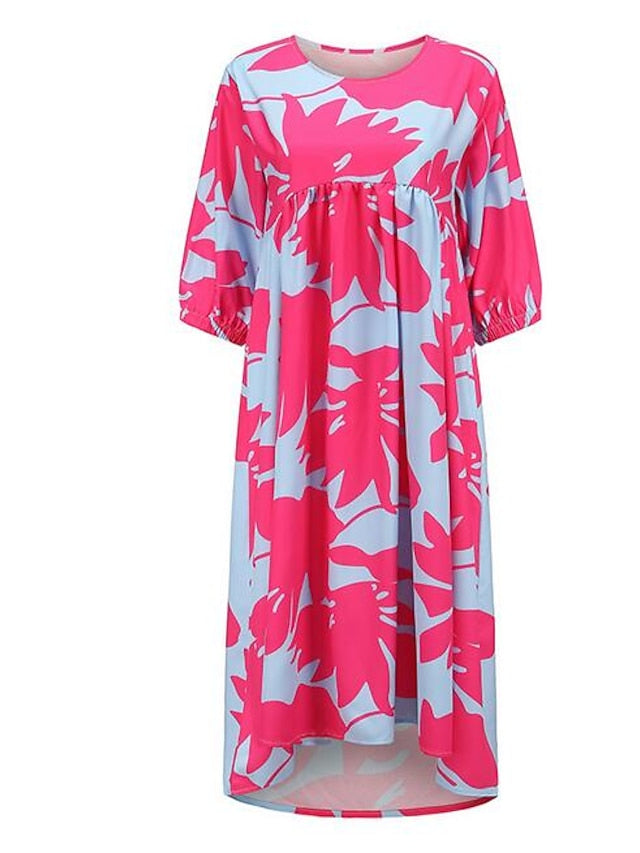 Women's Dress - Casual Dress Midi Dress Black White Pink 3/4 Length Sleeve Leopard Ruched Summer Spring Fall Autumn Crew Neck Stylish Weekend 2023 S M L XL XXL
