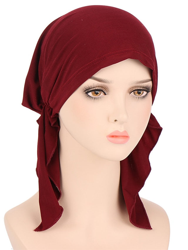 New Elastic Solid Color Wrap Head Scarf Hats Muslim Turban Bonnet For Women Inner Hijab Hat Fashion Female Turbantes Caps - LuckyFash™