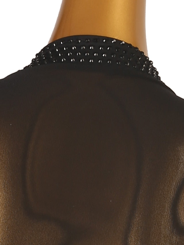 Latin Dance Dress Tassel Crystals / Rhinestones Women's Performance Long Sleeve Chinlon Mesh - LuckyFash™
