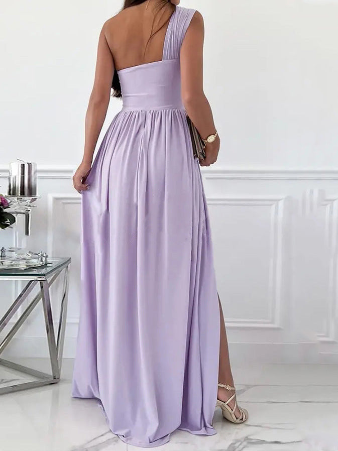 Dresses Simple Sleeveless Off Shoulder Slit Dress - LuckyFash™