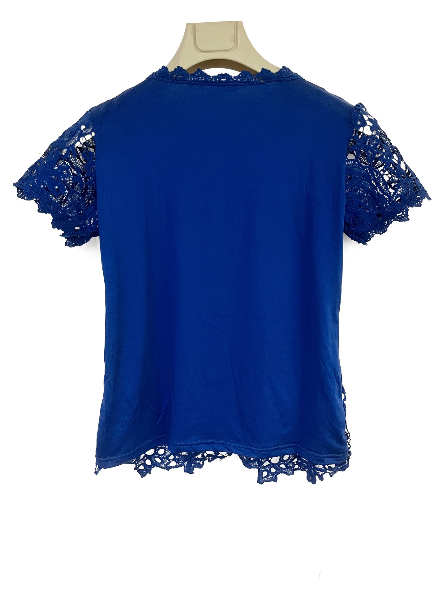 Lace Crew Neck T-Shirt, Elegant Short Sleeve T-Shirt For Spring & Summer, Women's Clothing