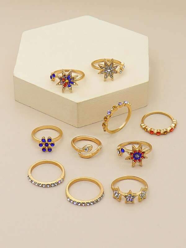 10pcs Rhinestone Decor Star Shaped Ring - LuckyFash™