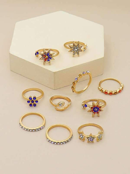 10pcs Rhinestone Decor Star Shaped Ring - LuckyFash™