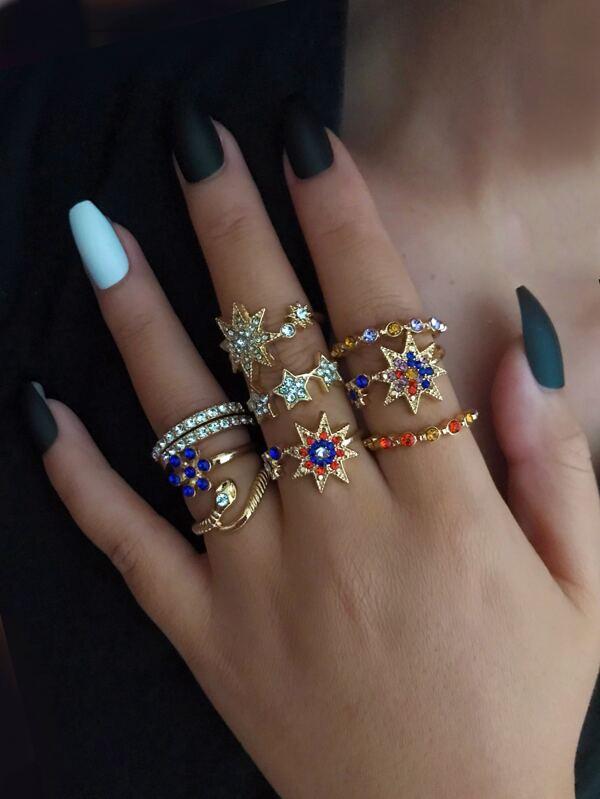 10pcs Rhinestone Decor Star Shaped Ring - LuckyFash™