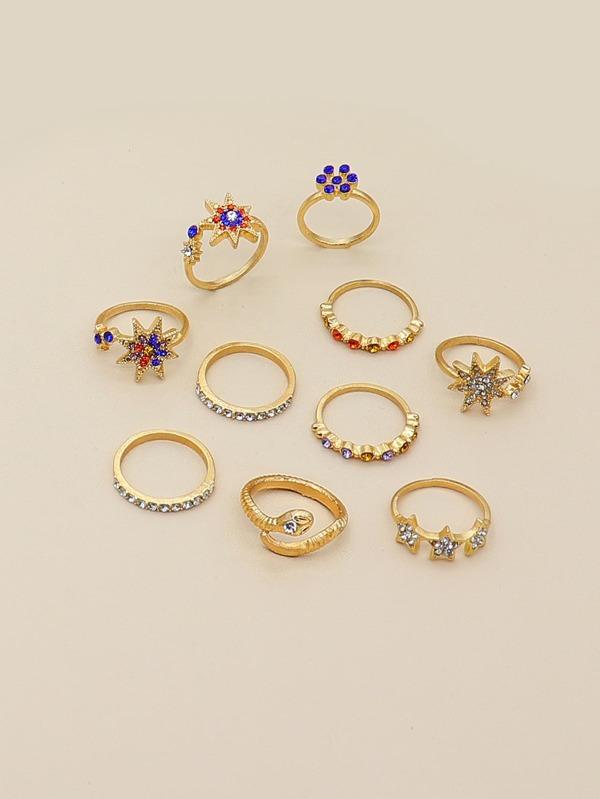 10pcs Rhinestone Decor Star Shaped Ring - LuckyFash™
