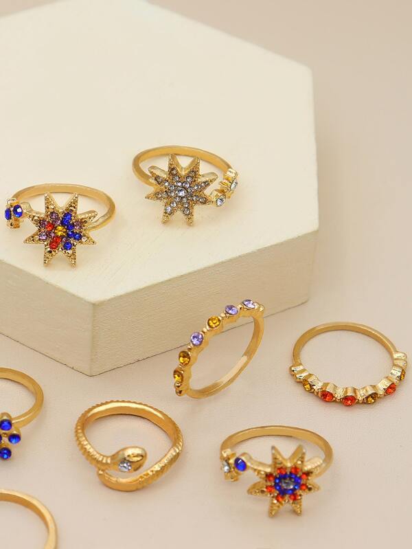 10pcs Rhinestone Decor Star Shaped Ring - LuckyFash™