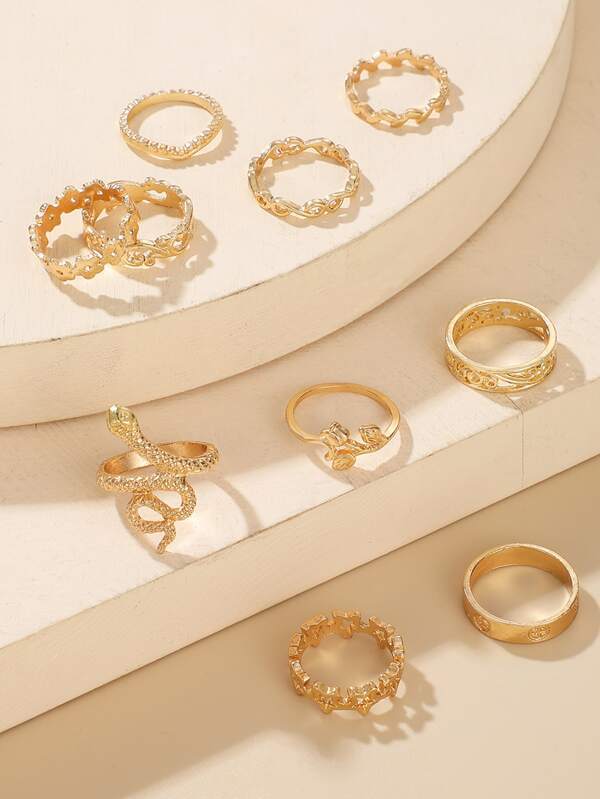 10pcs Serpentine & Leaf Design Ring - LuckyFash™