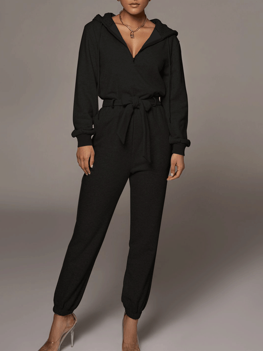 Women's Jumpsuits Zippered Hooded Belt Long Sleeve Cargo Jumpsuit - LuckyFash™