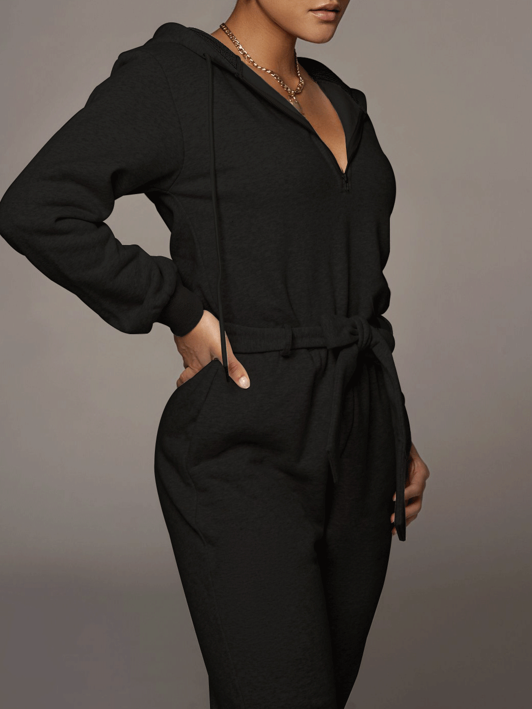 Women's Jumpsuits Zippered Hooded Belt Long Sleeve Cargo Jumpsuit - LuckyFash™